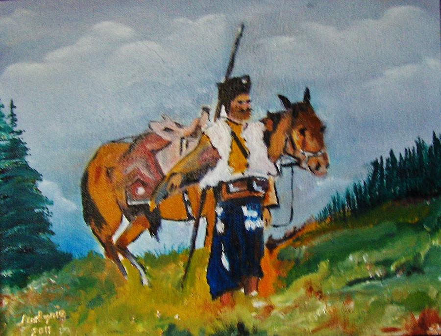 Man With A Horse Painting by Ryszard Ludynia