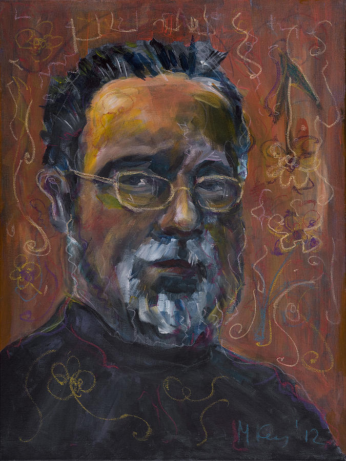 Man with flowers-self-portrait Painting by Maxim Komissarchik