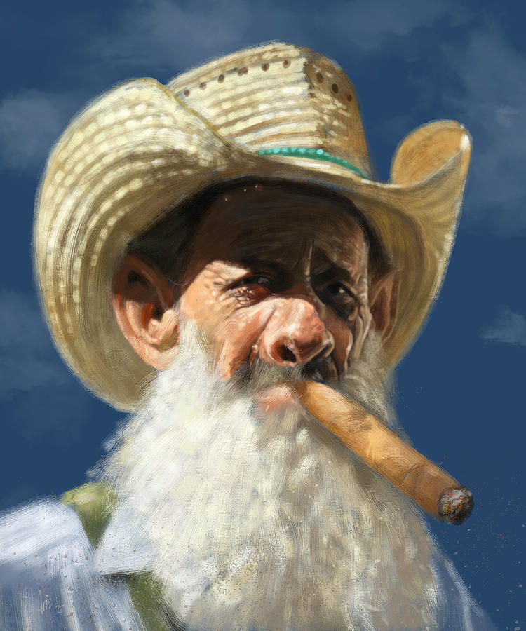 Hat Painting - Man with the Cigar by Arie Van der Wijst