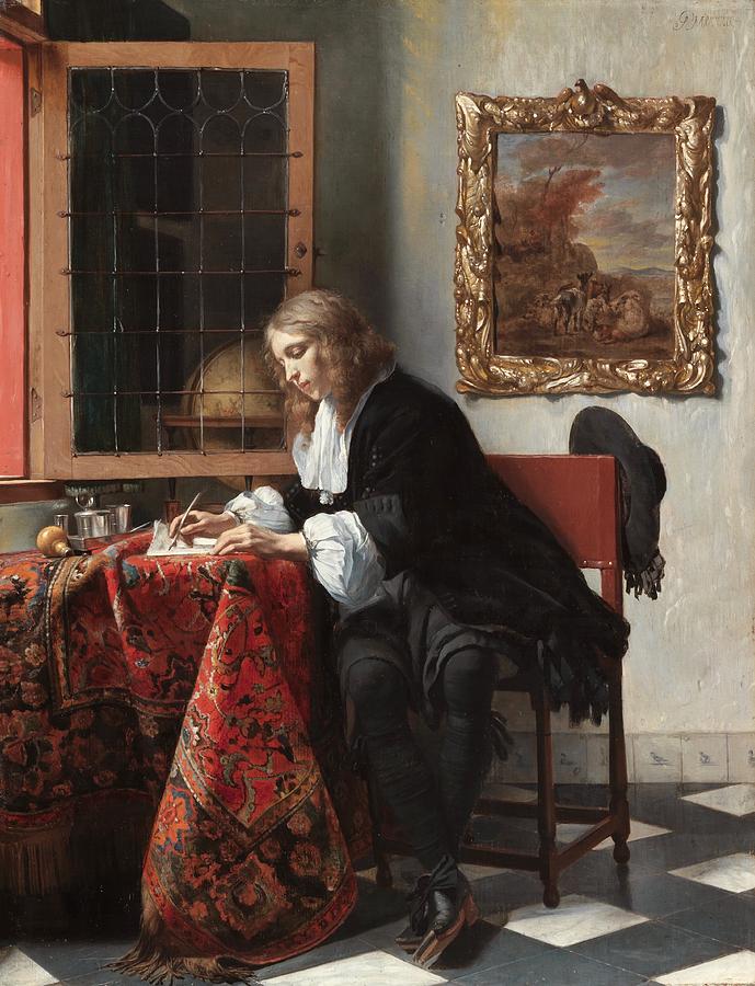 Portrait Painting - Man writing a letter by Gabriel Metsu