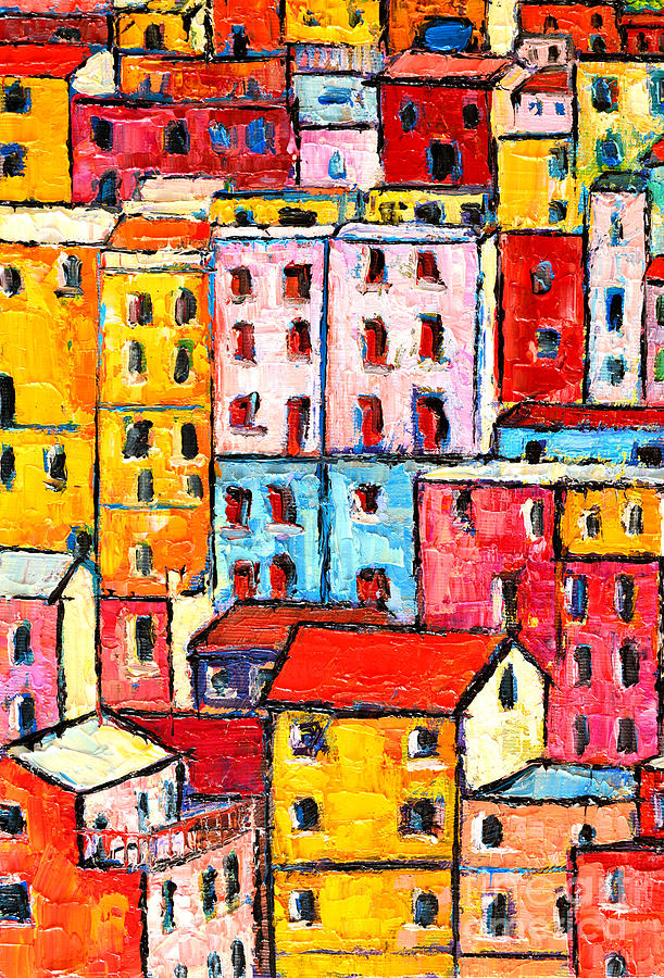 Manarola Cinque Terre Italy Painting Detail 2 Painting by Ana Maria Edulescu