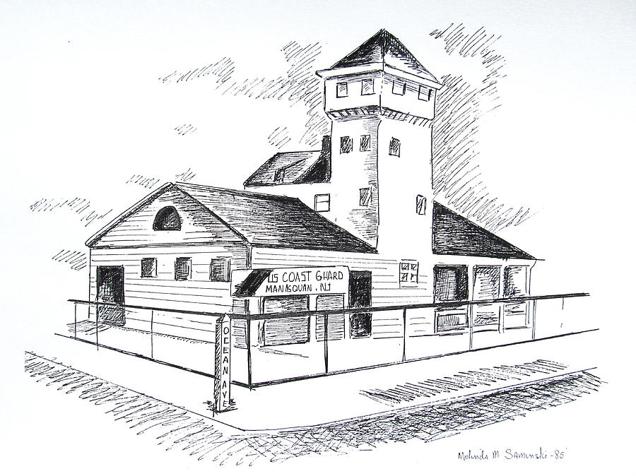 Manasquan Coast Guard Station Drawing by Melinda Saminski