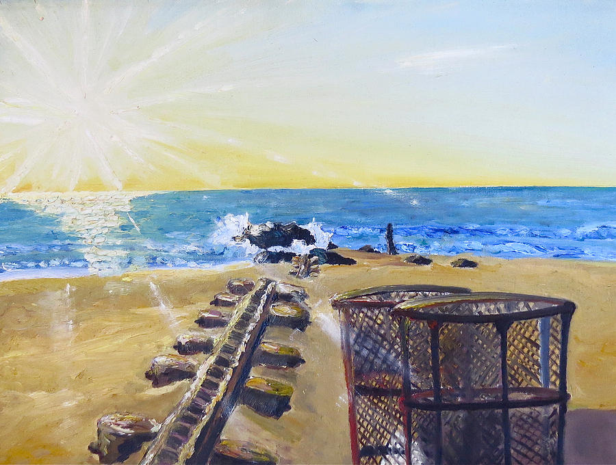 Manasquan Sunrise at Sea Watch Beach Painting by Melinda Saminski