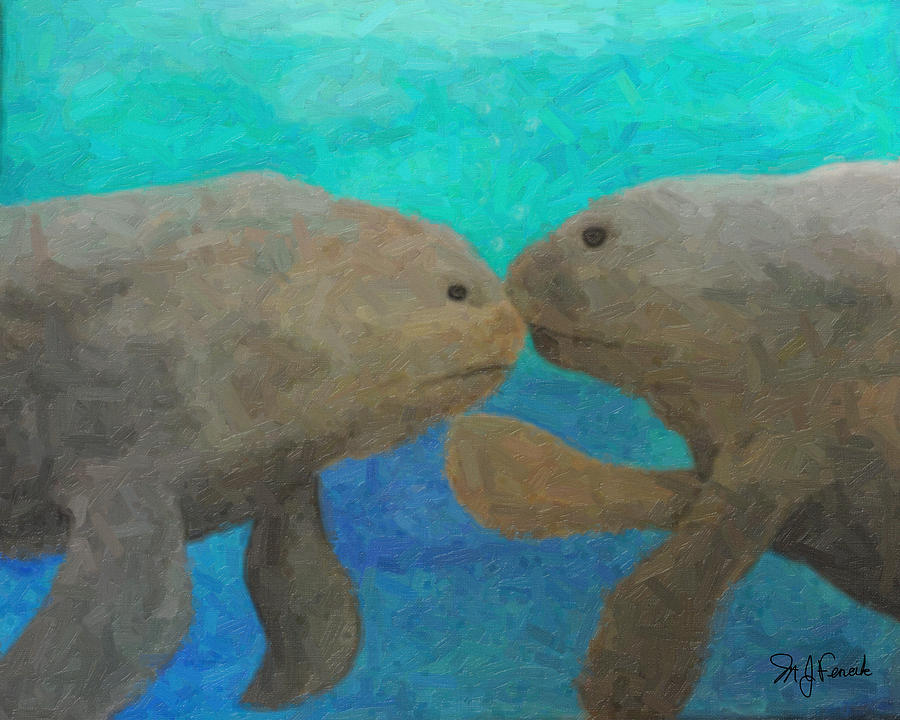 Manatee x 2 Painting by Michael Fencik