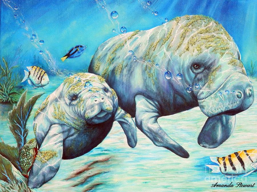 Fish Painting - Manatees 2 by Amanda Hukill