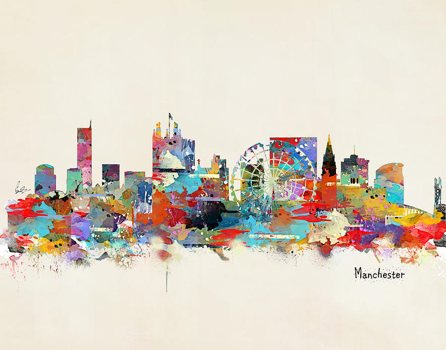 Manchester Skyline Painting - Manchester England Skyline by Bri Buckley