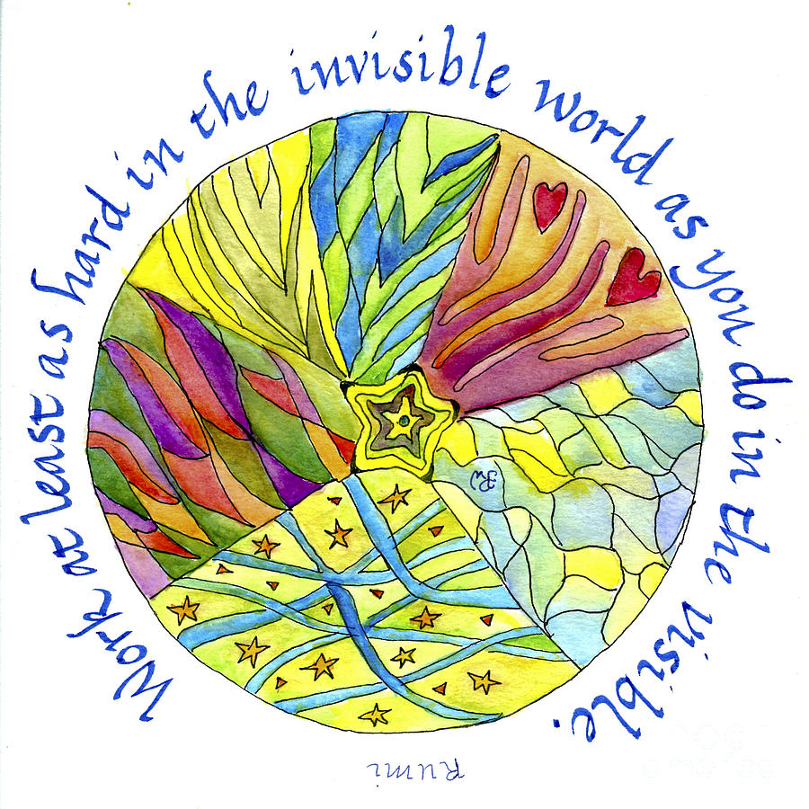 Folkart Painting - Mandala and Rumi Invisible quote by Paula Joy Welter
