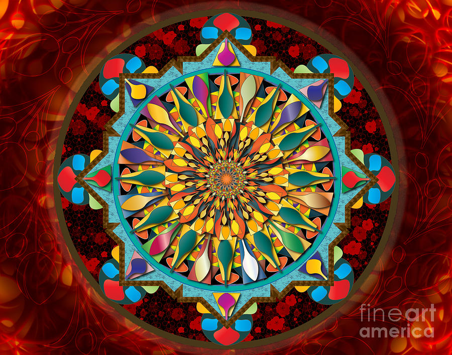 Abstract Digital Art - Mandala Droplets sp by Peter Awax