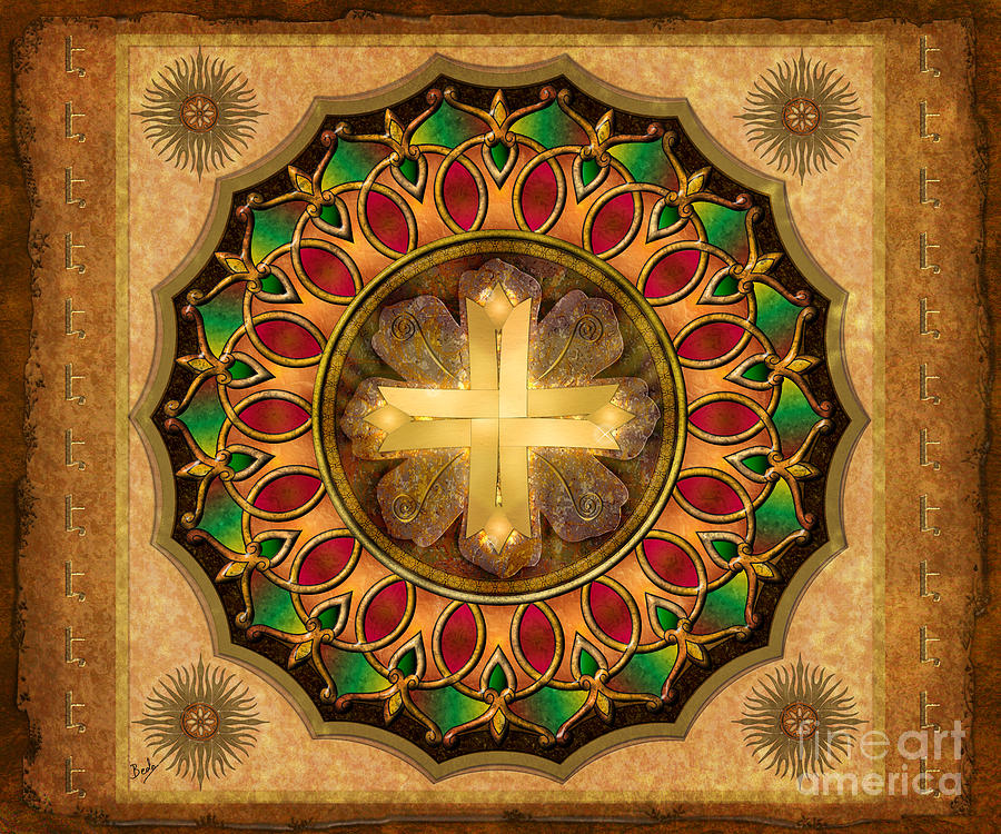 Byzantine Digital Art - Mandala Illuminated Cross sp by Peter Awax