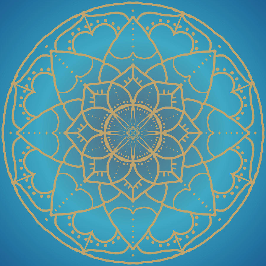 Abstract Digital Art - Mandala in Teal and Blue by Lena Photo Art