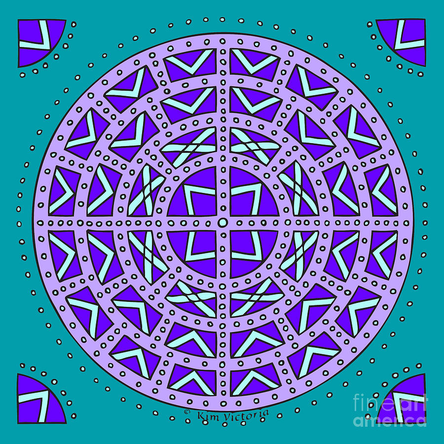 Abstract Digital Art - Mandala Scottish Shield Violet by Kim Victoria