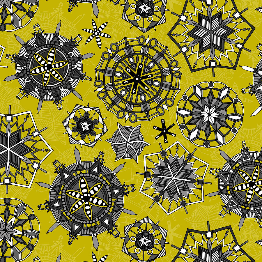 Winter Painting - Mandala Snowflakes Chartreuse by MGL Meiklejohn Graphics Licensing