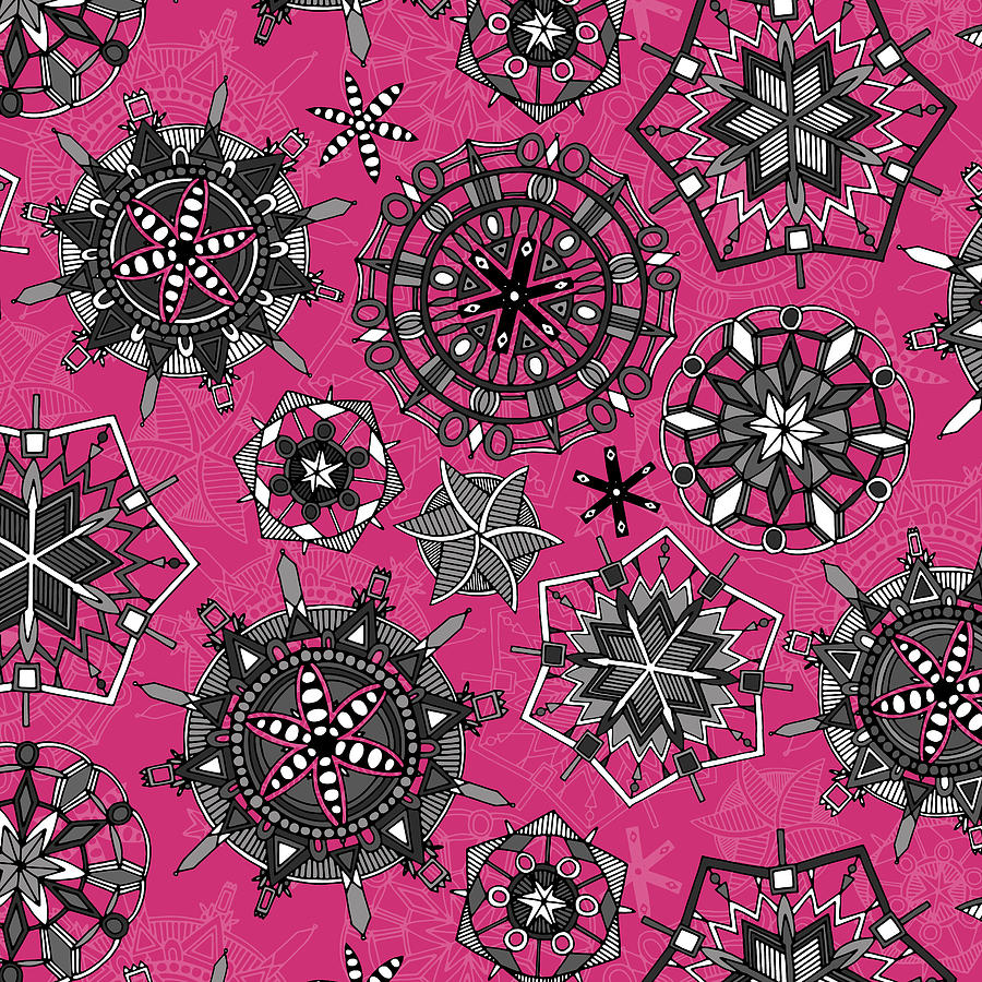 Winter Painting - Mandala Snowflakes Pink by MGL Meiklejohn Graphics Licensing