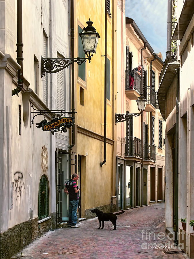 Man.Dog.Balcony.Acqui Terme. Italy Photograph by Jennie Breeze