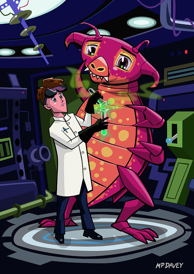 Science Fiction Digital Art - Manga professor with nice Pink Monster Experiment by Martin Davey
