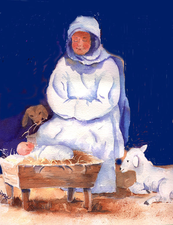 Nativity Scene Painting - Manger Scene by Suzy Pal Powell