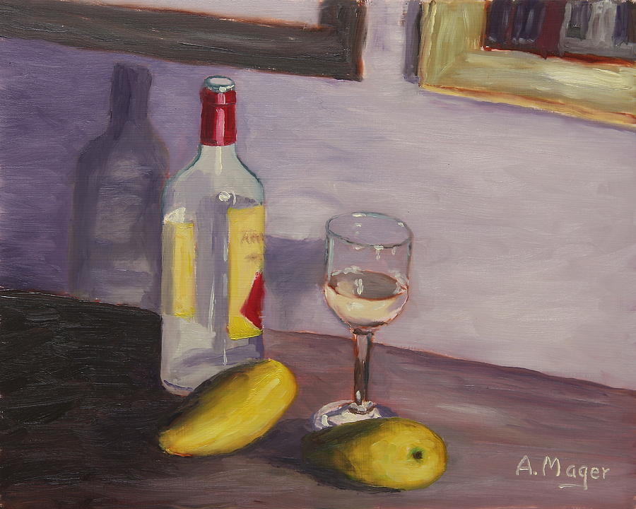 Mangoes and White Wine Painting by Alan Mager