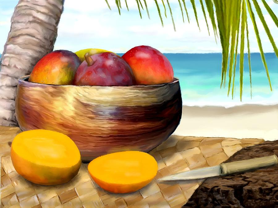 Mangos in Koa Bowl  Painting by Stephen Jorgensen