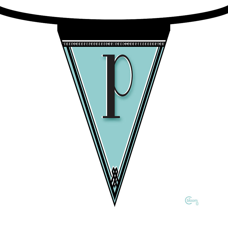 Pennant Deco Blues Banner initial letter P Digital Art by Cecely Bloom