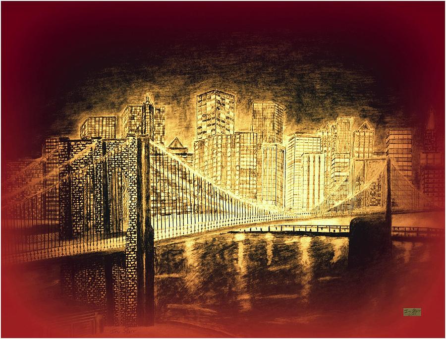 Bridge Digital Art - Manhattan at Night r by Irving Starr
