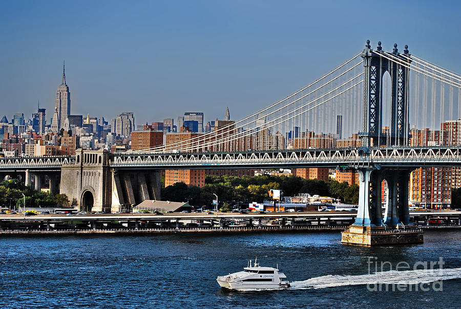 Manhattan Bridge and Water Taxi Photograph by Carlos Alkmin
