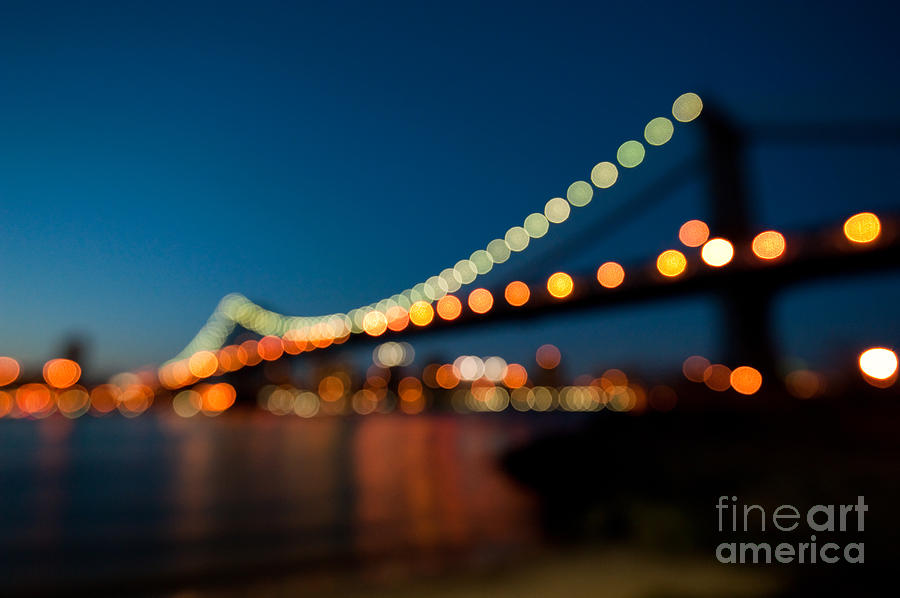 Manhattan Bridge Bokeh Lights Photograph