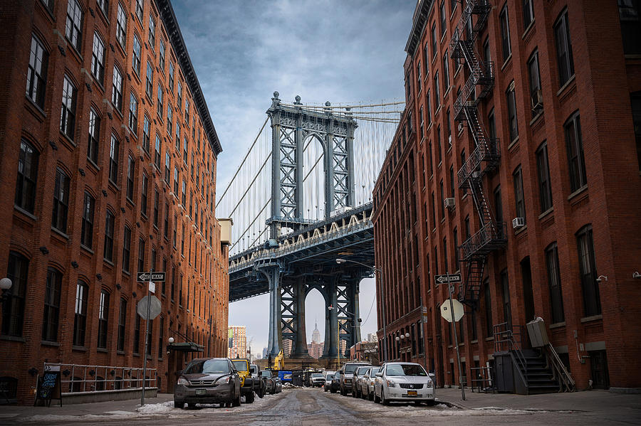 Manhattan Bridge Towering Over Dumbo Brooklyn Photograph by Daniel ...