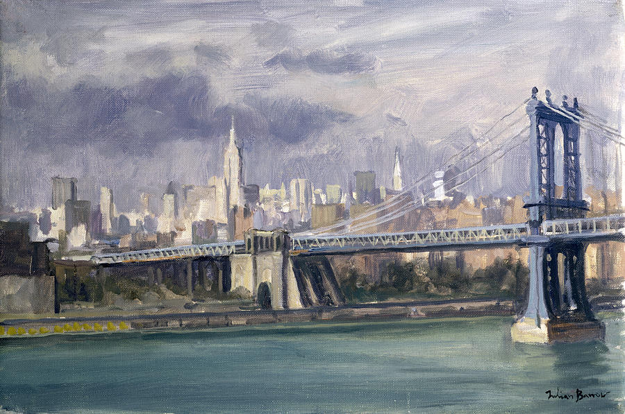 Landscape Photograph - Manhattan Bridge, New York, 1996 Oil On Canvas by Julian Barrow