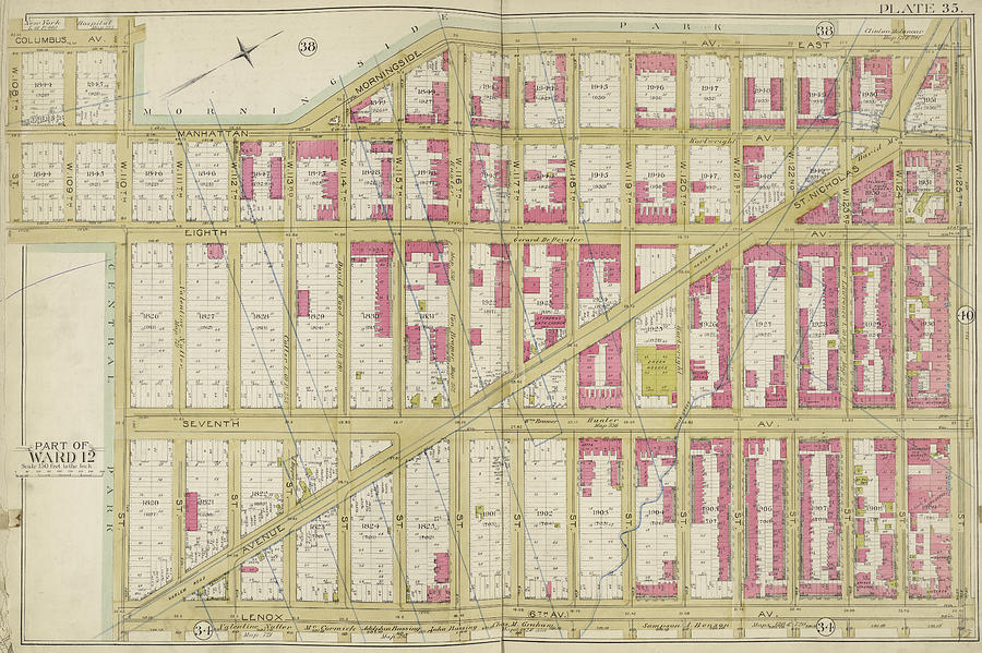 Manhattan, Double Page Plate No. 35 Map Bounded Drawing by Litz ...