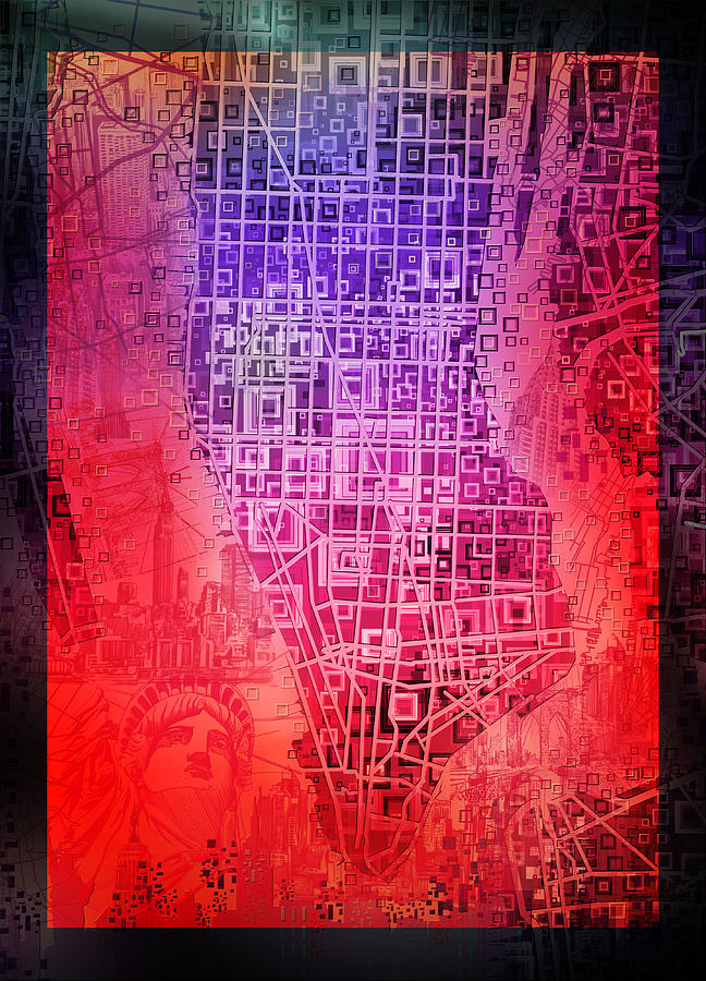 New York Map Painting - Manhattan Map Abstract 6 by Bekim M