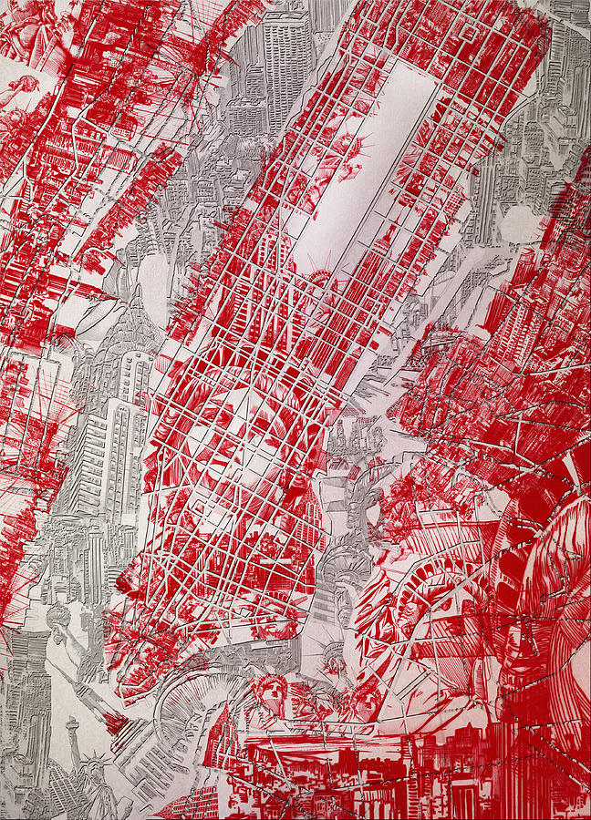 New York City Map Painting - Manhattan Map Antique 3 by Bekim M