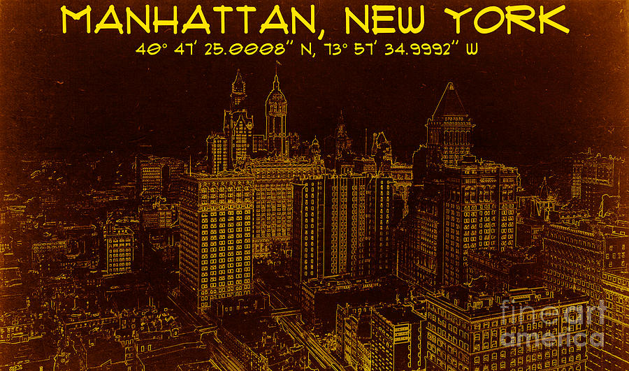 Manhattan New York 1912 BluePrint GPS  Digital Art by Celestial Images
