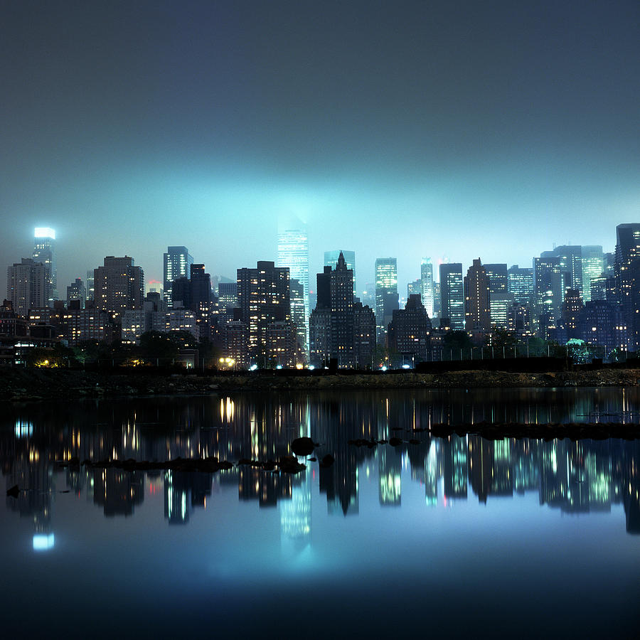Manhattan Skyline At Nigh Photograph by Joseph X. Burke Analog Photography