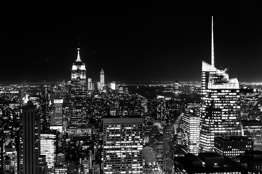 Manhattan Skyline At Night, New York by Mike Hill