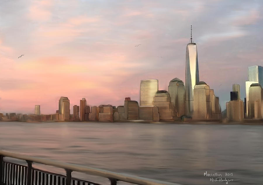 Manhattan Skyline at Sunset Painting by Michael Hodgson