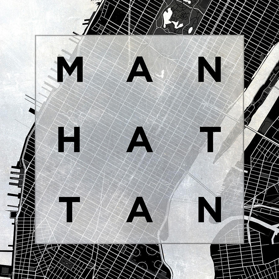 Typography Photograph - Manhattan Square Bw by South Social Studio