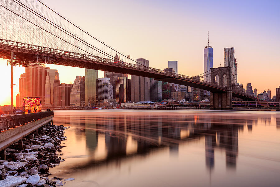 Manhattan sunset from Brooklyn bridge park Photograph by Andrew Thomas