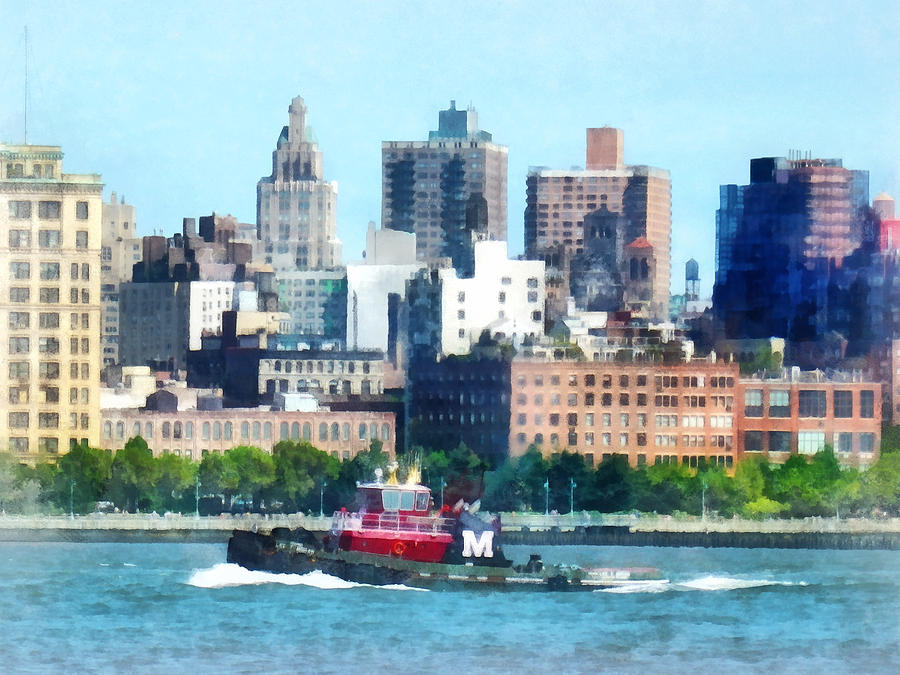 Boat Photograph - Manhattan - Tugboat Against Manhattan Skyline by Susan Savad
