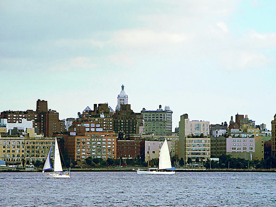 Manhattan - Two Sailboats Against Manhattan Skyline Photograph by Susan Savad