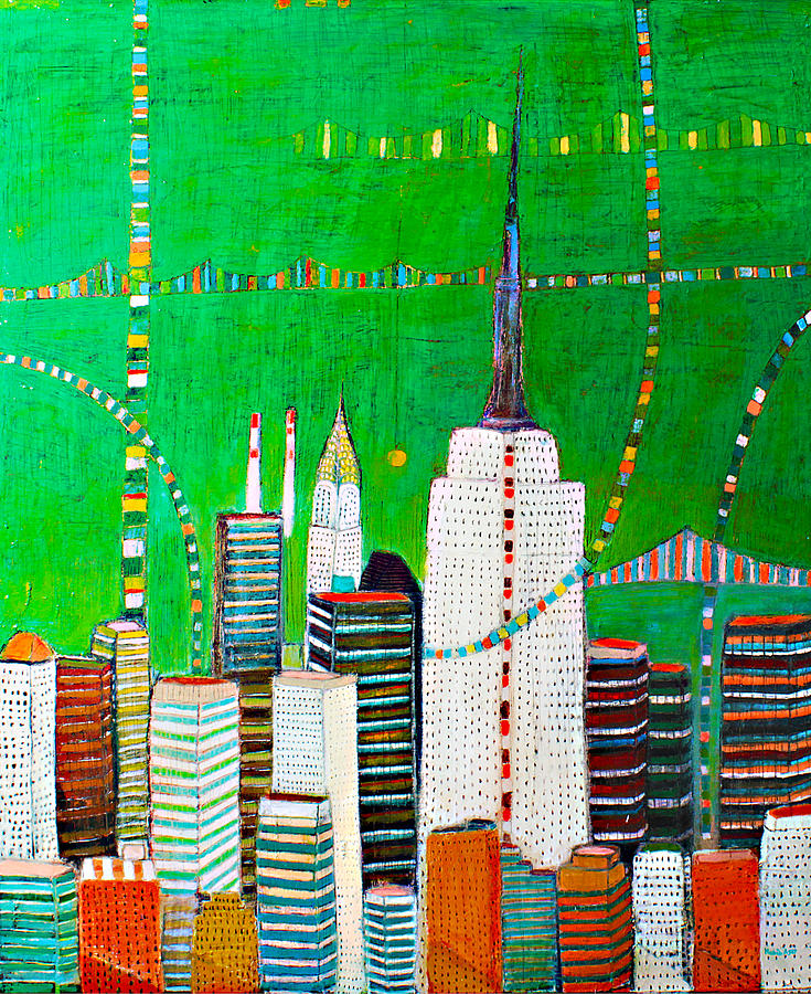 Manhattan with Empire and Chrysler buildings Painting by Habib Ayat