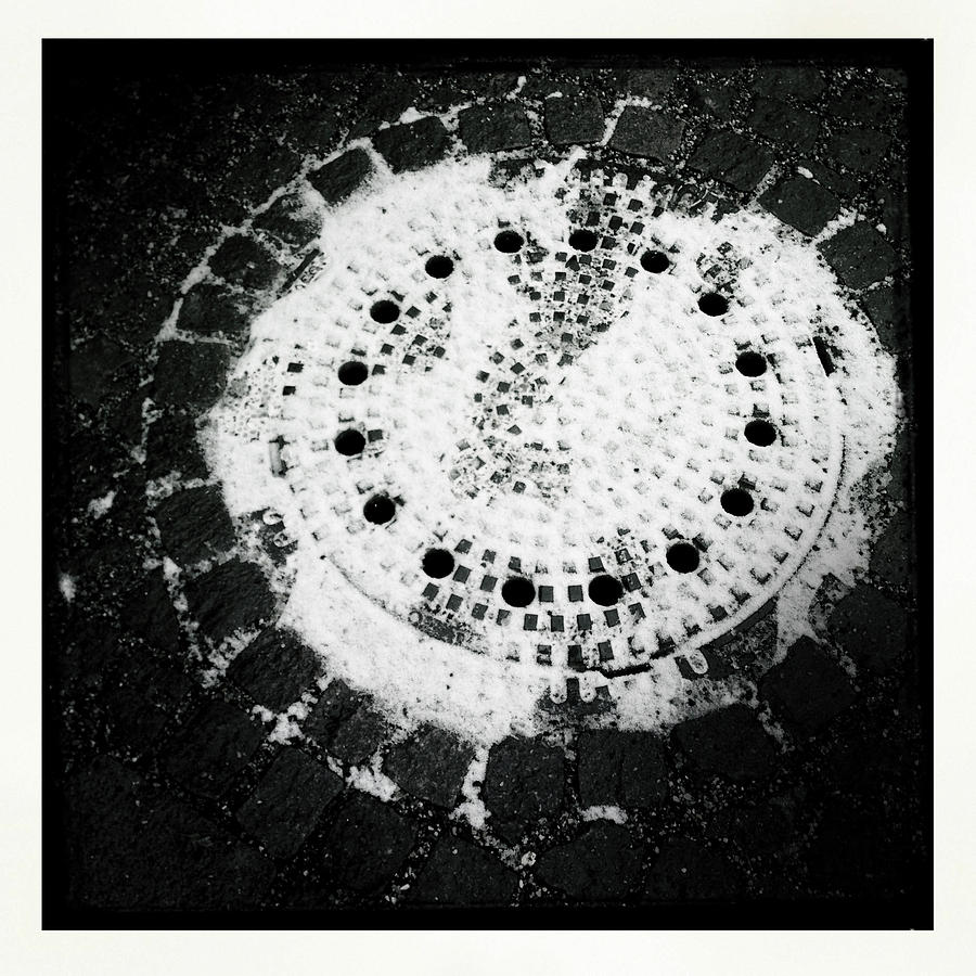 Black And White Photograph - Manhole cover black and white by Matthias Hauser