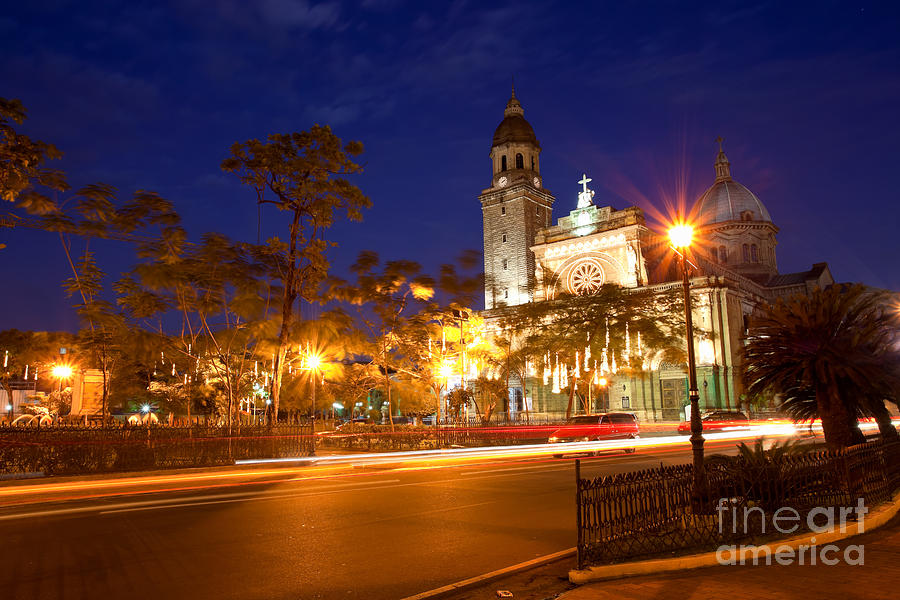 Architecture Photograph - Manila Cathedral at night Philippines by Fototrav Print