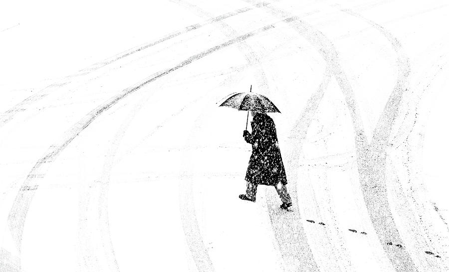 Black And White Photograph - Mann Mit Schirm /a Man Of Umbrellaed by Anette Ohlendorf