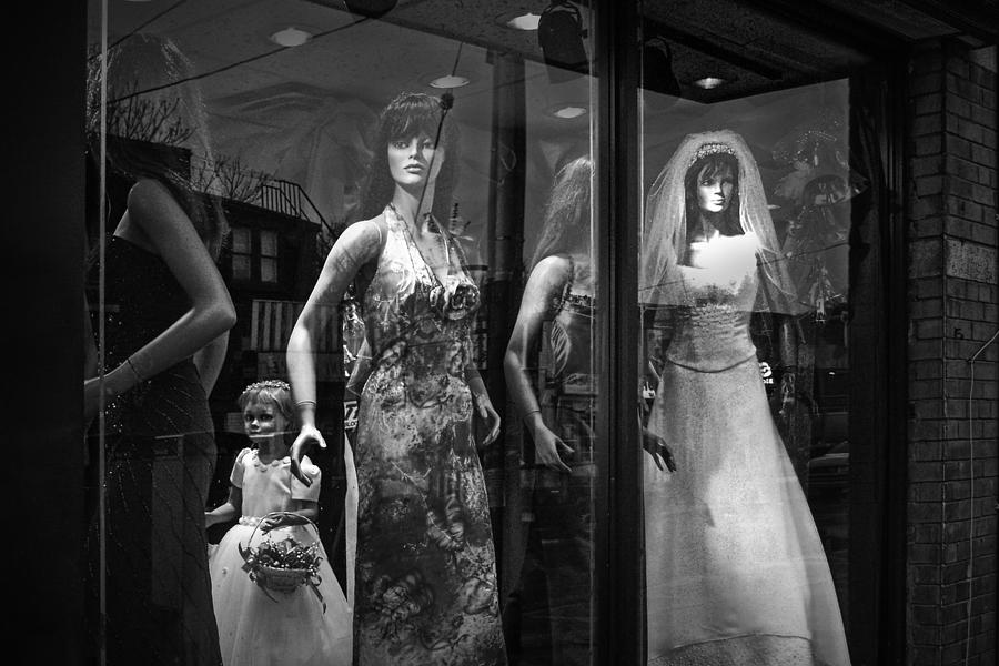 Mannequin Bridal Party in a Window Display Photograph by Randall Nyhof
