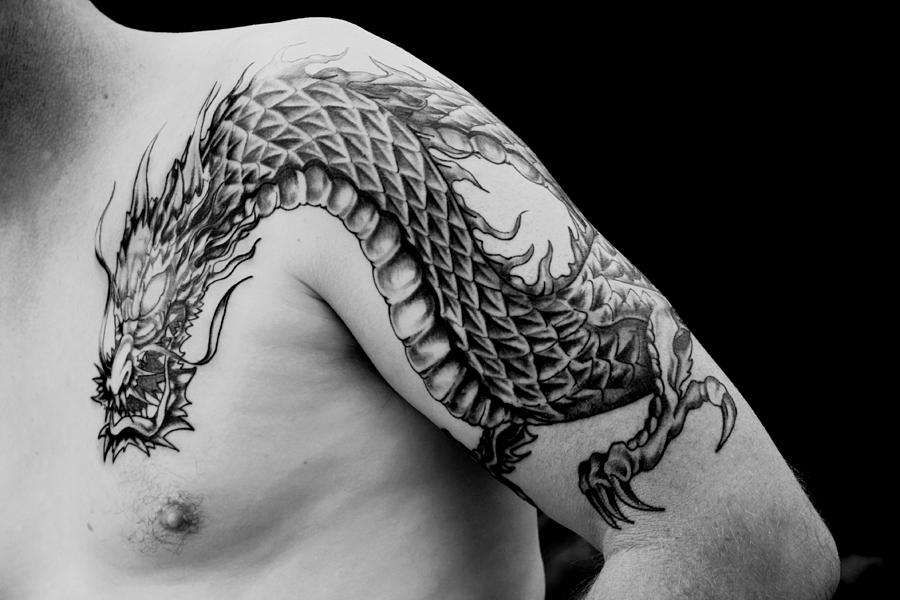 Mans Arm Half Sleeve Chinese Black Dragon Tattoo Photograph by D. Sharon Pruitt Pink Sherbet Photography