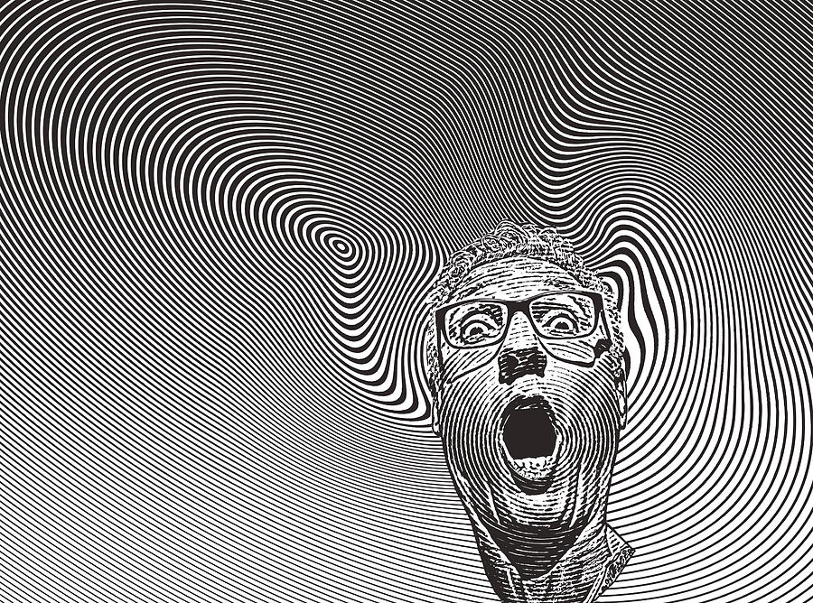 Mans head with shocked facial expression and halftone pattern Drawing by GeorgePeters