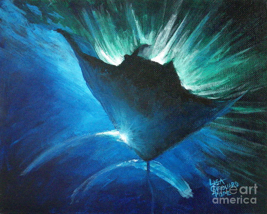 Manta at the surface Painting by Lisa Pope