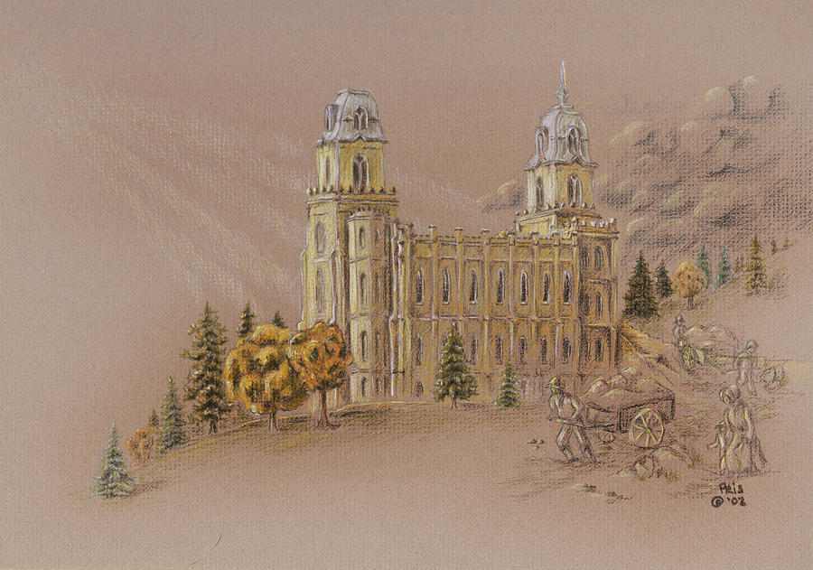 Manti Utah LDS Temple Drawing by Pris Hardy