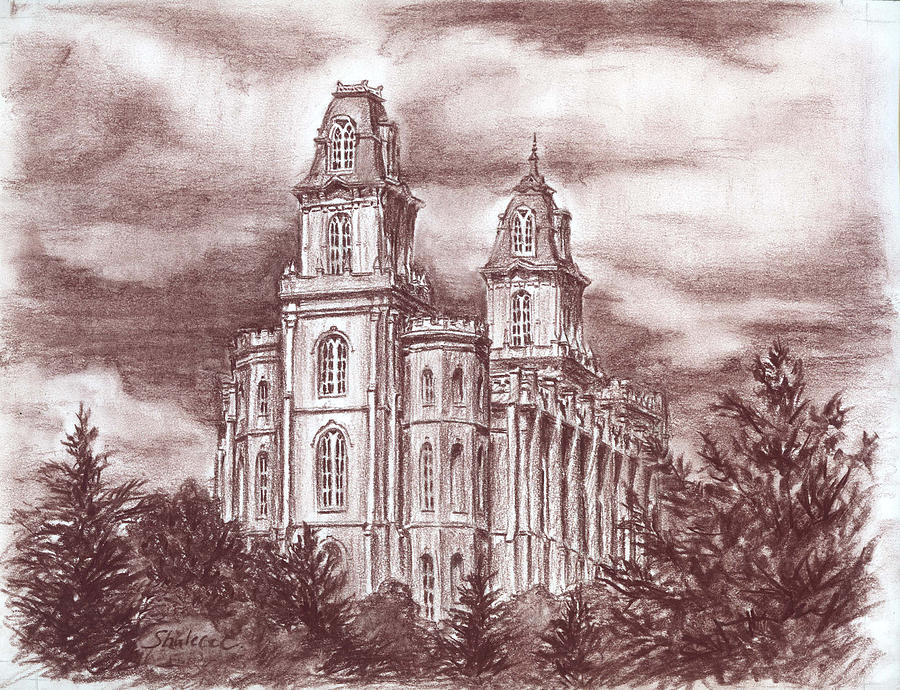 Manti Utah LDS Temple Drawing by Shalece Elynne