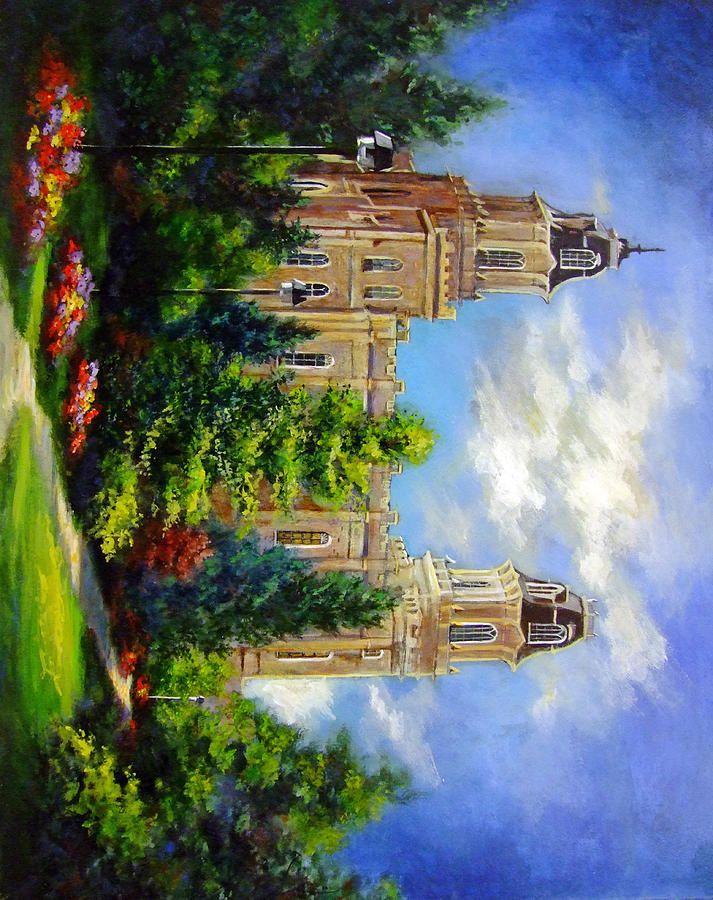 Landscape Painting - Manti Utah Temple-Pathway to Heaven by Marcia Johnson